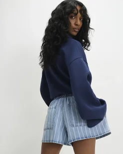 Blue Stripe Drawstring Denim Shorts
