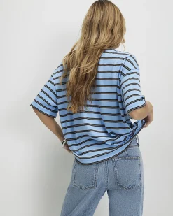 Blue Stripe Embellished T-Shirt