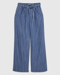 Blue Stripe Wide Leg Paperbag Jeans