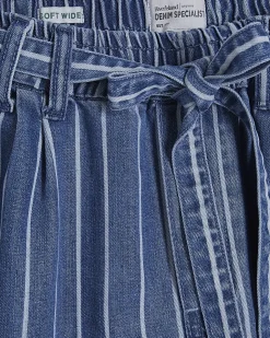 Blue Stripe Wide Leg Paperbag Jeans
