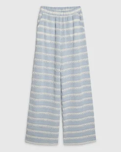 Blue Striped crochet Wide Leg Trousers