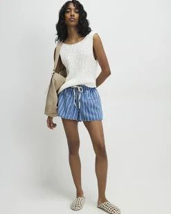 Blue Striped Denim Shorts