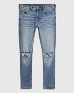 Blue Super Skinny Fit Ripped Stretch Jeans