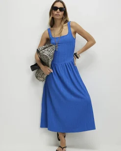 Blue Textured Midi Dress