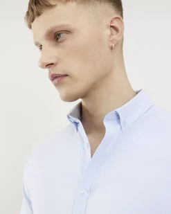 Blue Textured Muscle Fit Short Sleeve Shirt