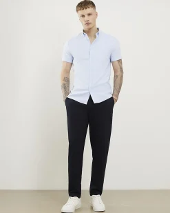 Blue Textured Muscle Fit Short Sleeve Shirt