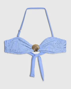Blue Textured Shell Bandeau Bikini Top