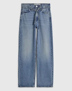 Blue Tie Detail Wide Leg Jeans