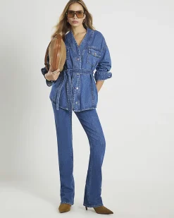 Blue Tie front Denim Jacket