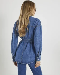 Blue Tie front Denim Jacket