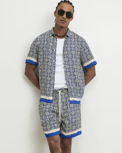 Blue Tile Print Shirt