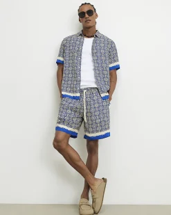 Blue Tile Print Shorts