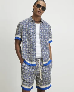 Blue Tile Print Shorts
