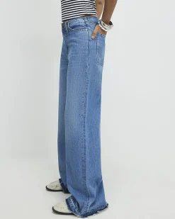 Blue Turn Down Hem Wide Leg Jeans