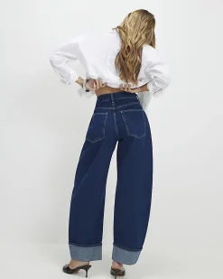 Blue Turn Up Cuff Barrel Leg Jeans