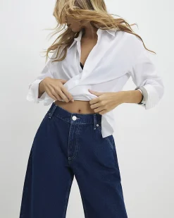 Blue Turn Up Cuff Barrel Leg Jeans