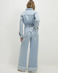 Blue Turn Up Hem Wide Leg Jeans