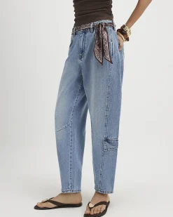 Blue Utility Pleat Barrel Leg Jeans