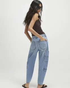 Blue Utility Pleat Barrel Leg Jeans