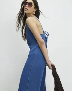 Blue Wide Leg Denim Jumpsuit