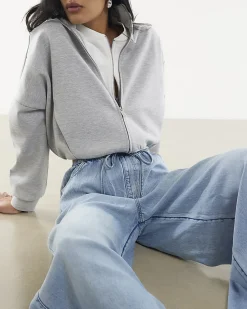 Blue Wide Leg Pyjama Style Drawstring Jeans