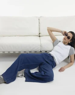 Blue Wide Leg Pyjama Style Drawstring Jeans
