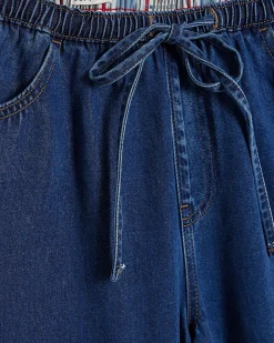 Blue Wide Leg Pyjama Style Drawstring Jeans