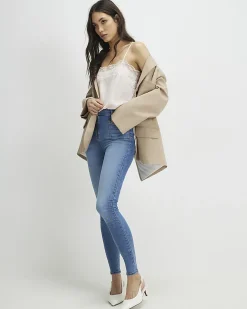 Blue Zip Front High Waisted Skinny Jeans