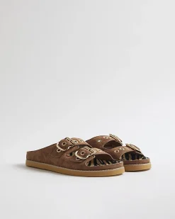 Brown Animal Footbed Double Strap Sandals