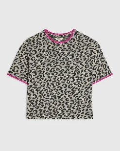 Brown Animal Print Whipstitch T-Shirt