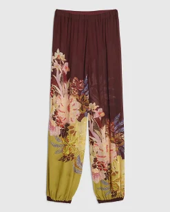 Brown Balloon Floral Print Trousers