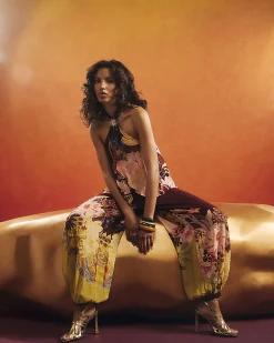 Brown Balloon Floral Print Trousers