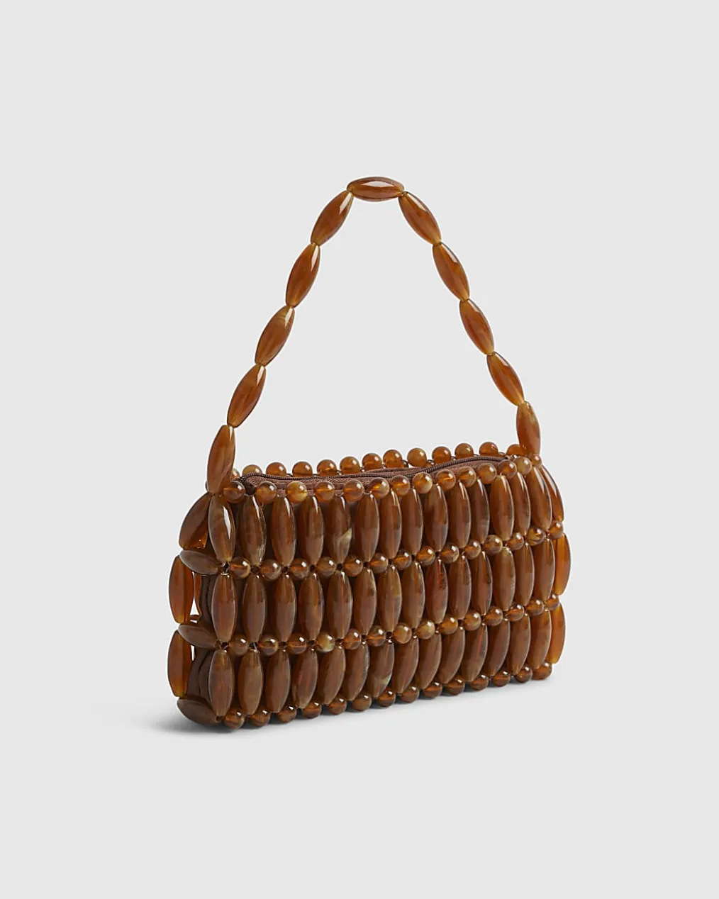 Brown Beaded Clutch Bag