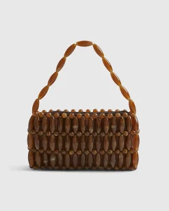 Brown Beaded Clutch Bag