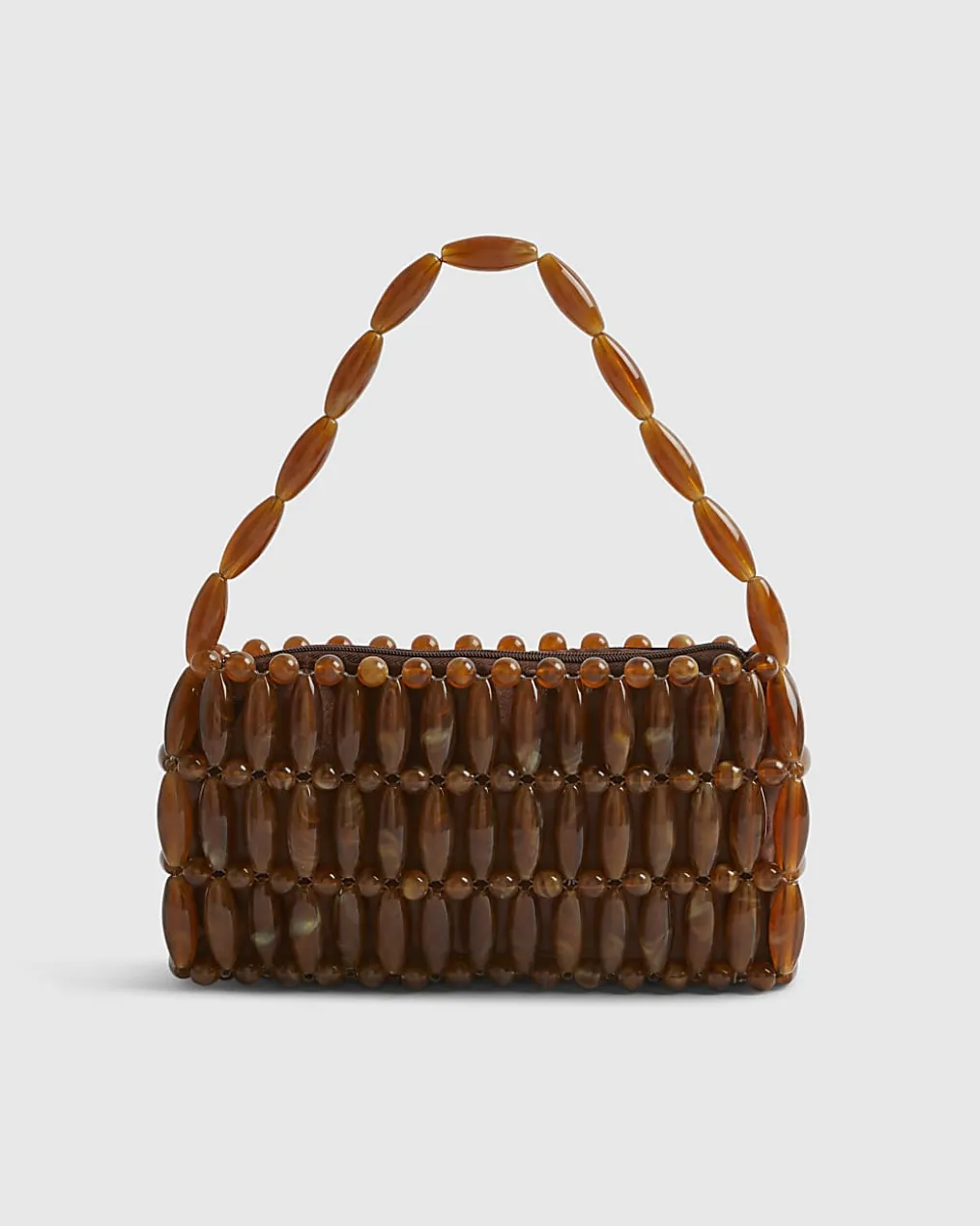 Brown Beaded Clutch Bag