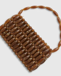 Brown Beaded Clutch Bag