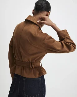 Brown Belted Faux Suede Jacket