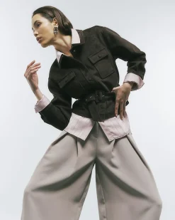 Brown Belted Faux Suede Jacket