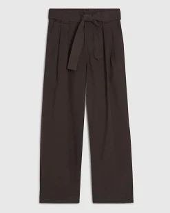 Brown Belted Wide Leg Poplin Trousers