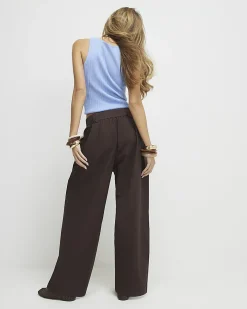 Brown Belted Wide Leg Poplin Trousers
