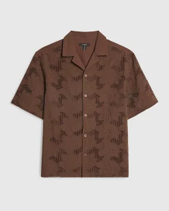 Brown Boxy Fit Lace Fabric Block Shirt