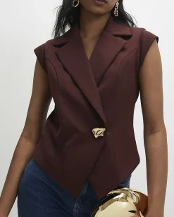 Brown Cap Sleeve Twill Waistcoat