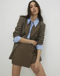Brown Check Asymmetric Wrap Skort