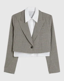 Brown Check Hybrid Cropped Blazer