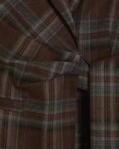 Brown Check Tie Waist Blazer