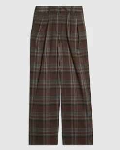 Brown Check Wide Leg Trousers