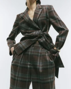 Brown Check Wide Leg Trousers