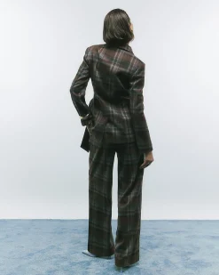 Brown Check Wide Leg Trousers