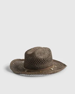 Brown Coin Band Raffia Hat