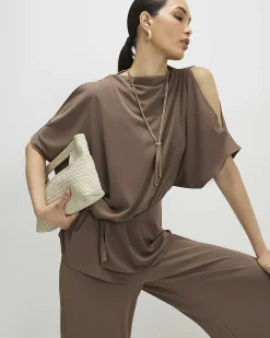 Brown Cold Shoulder Top